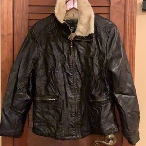 A.N.A Faux Brown Leather Jacket w/ Faux Fur Lining